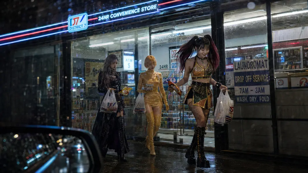 Burning Fruit Girls — Hami, Ning, Grape: RAIN STORE ARRIVAL. Off-duty record at District 7 store front.