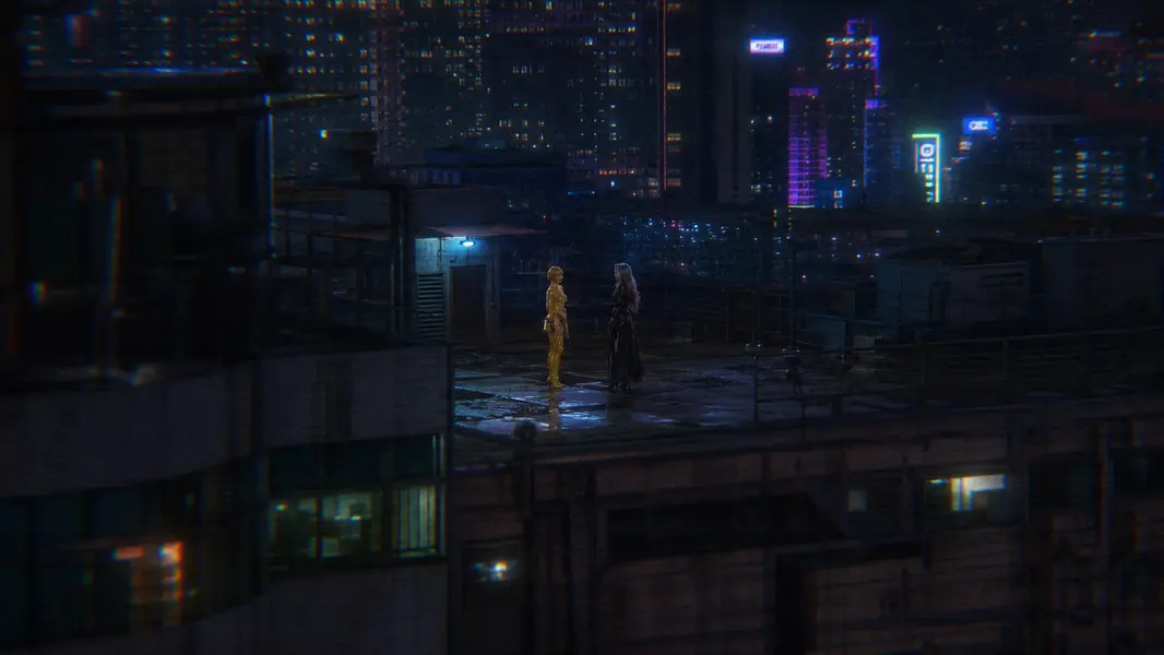 Burning Fruit Girls — Hami, Ning, Grape: CROSSING FILE. Distant observation at District 7 pedestrian bridge.